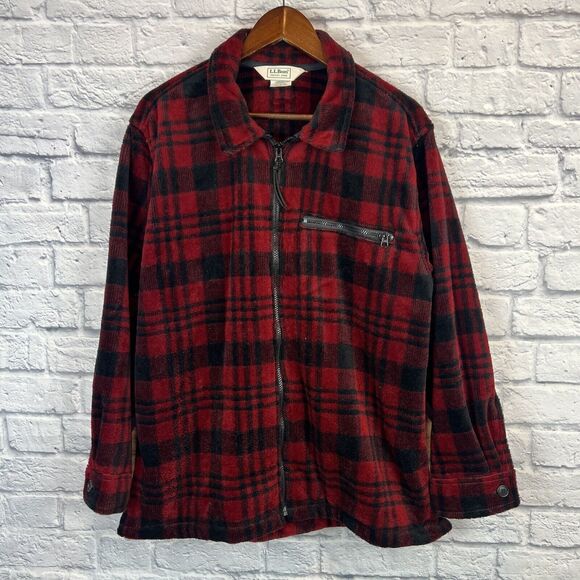 Vintage LL Bean Women Red Plaid Flannel Jacket Full Zip Long Sleeve Large USA - Picture 2 of 8